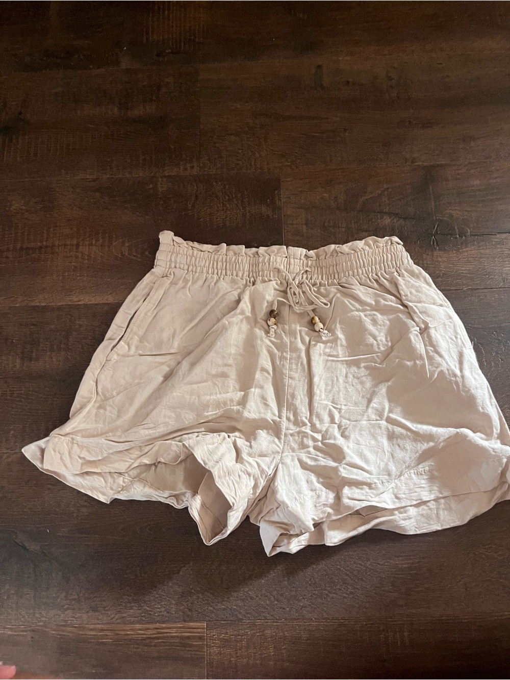 H&M High-Waist Linen Blend Drawstring Shorts - Beige